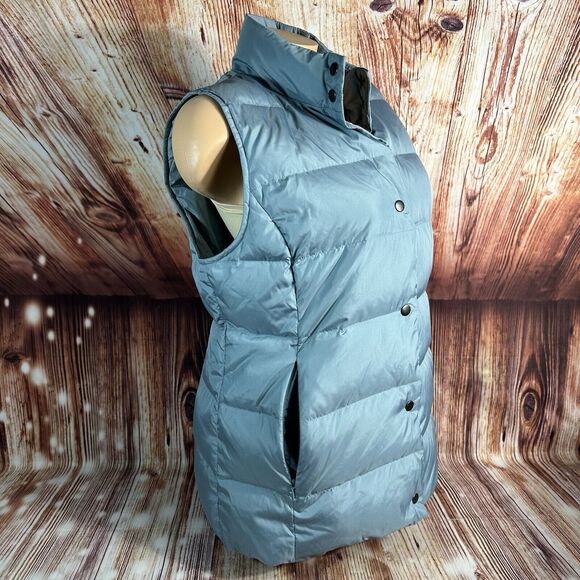 J Jill Down Puffer Vest Sz Medium Blue Quilted Sleeveless Button Top Jacket Coat - Picture 2 of 10